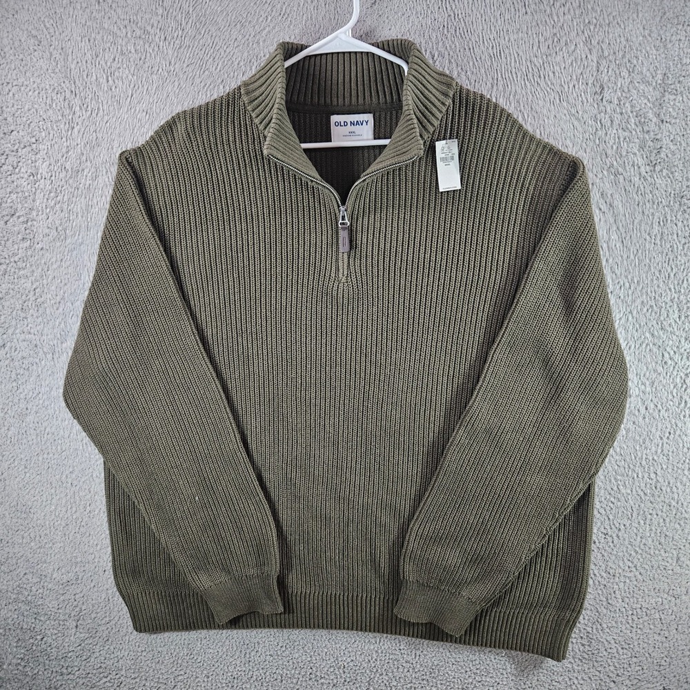 Old Navy‎ Mens XXXL Olive Green 1/4 Zip Ribbed Cotton Sweater NWT NEW
